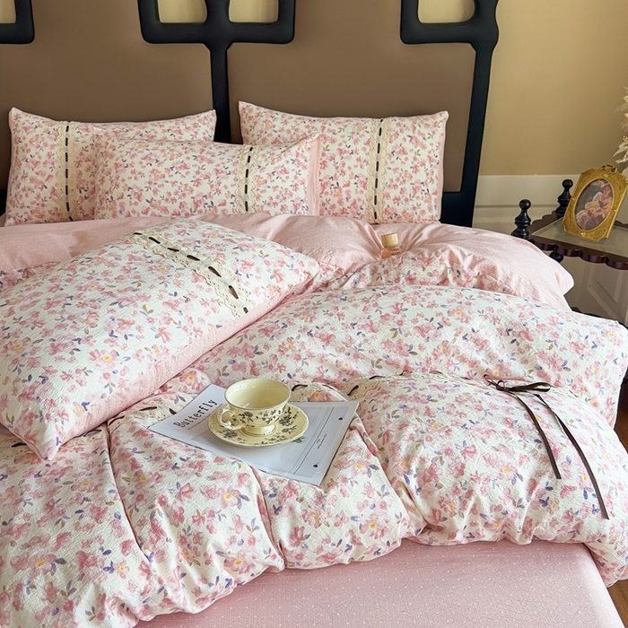 91家纺网 家纺一手货源 找家纺 可思家纺2025新款云感木棉皱皱纱四件套 小美好