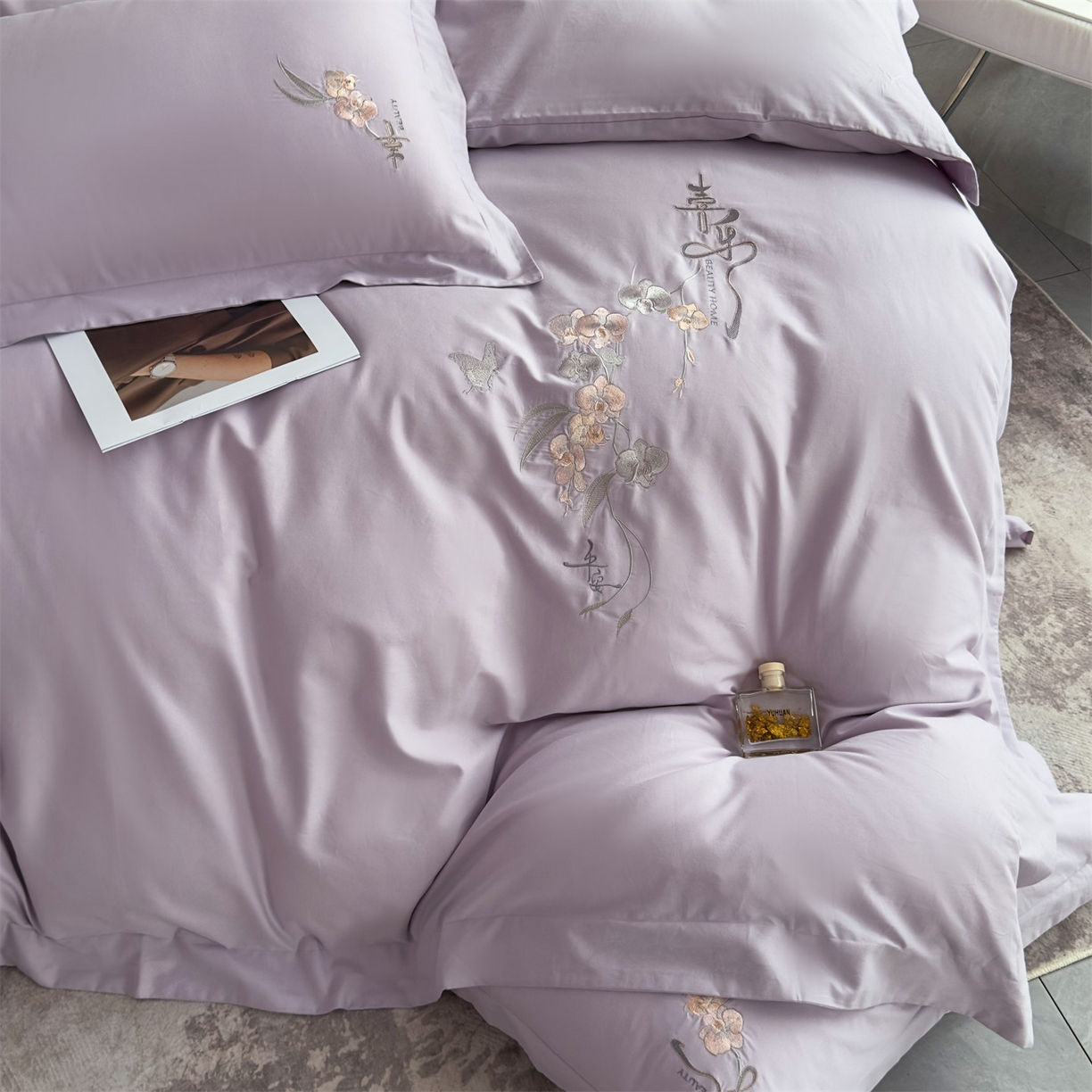 91家纺网 家纺一手货源 找家纺 （总）曼秀琳家纺 2025秋冬新款超柔60s贡缎磨毛刺绣款套件四件套