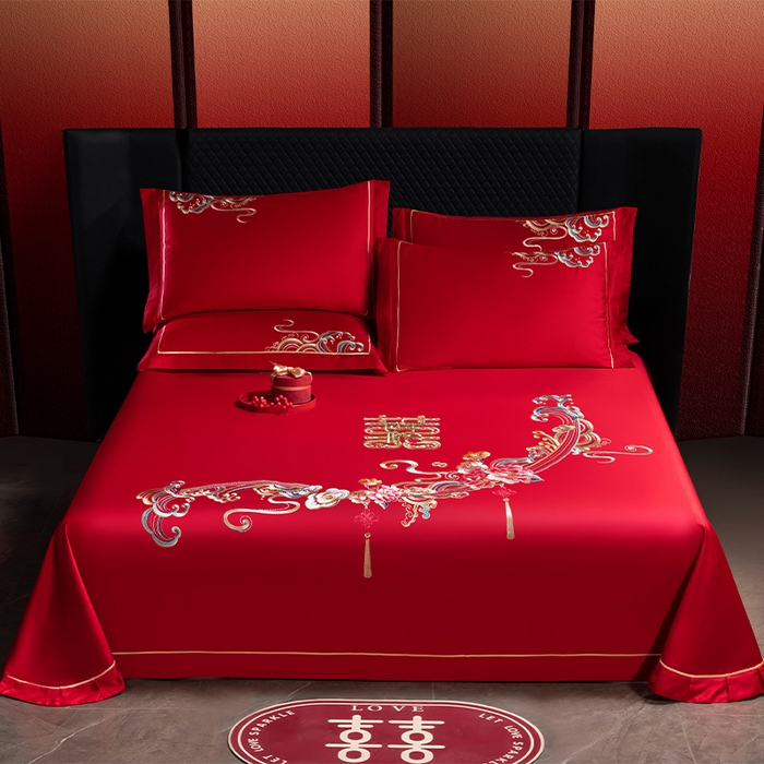 91家纺网 家纺一手货源 找家纺 （总）千禧家纺 2025新款长绒棉绣花婚庆三件套