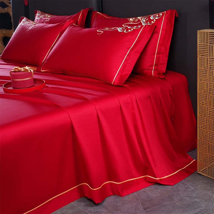 91家纺网 家纺一手货源 找家纺 千禧家纺 2024新款长绒棉绣花婚庆三件套 花团锦簇