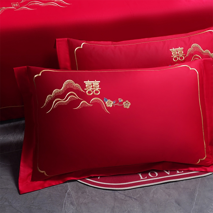 91家纺网 家纺一手货源 找家纺 千禧家纺 2024新款长绒棉绣花婚庆三件套 盘龙飞凤