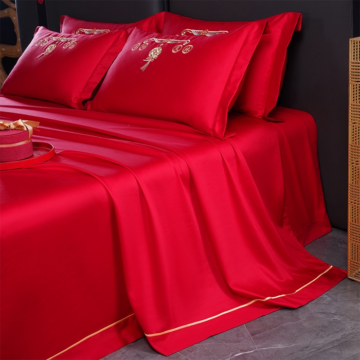 91家纺网 家纺一手货源 找家纺 千禧家纺 2024新款长绒棉绣花婚庆三件套 喜结良缘