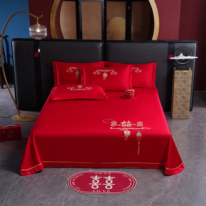 千禧家纺 2024新款长绒棉绣花婚庆三件套 喜结良缘