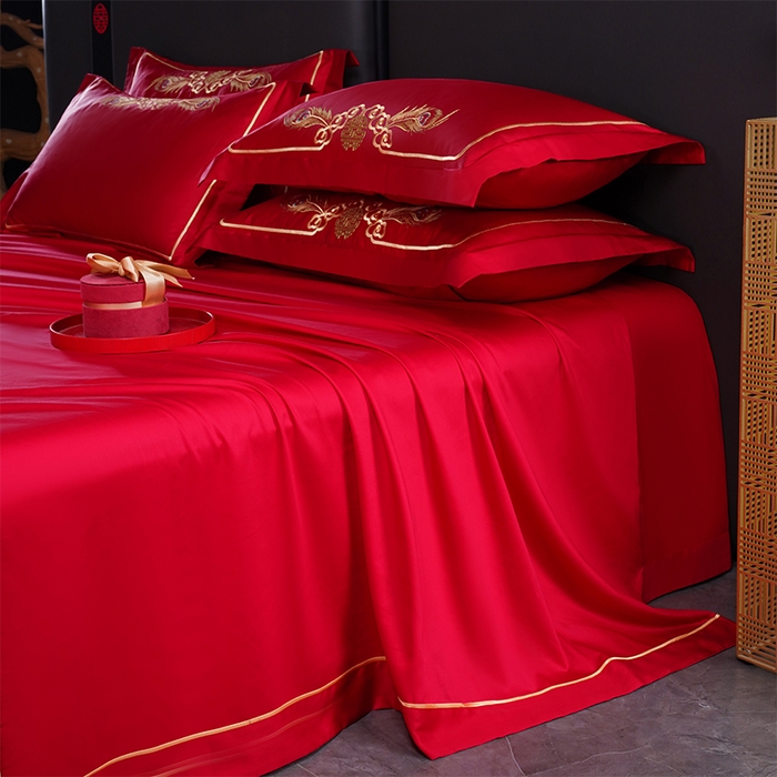 91家纺网 家纺一手货源 找家纺 千禧家纺 2024新款长绒棉绣花婚庆三件套 游龙戏凤