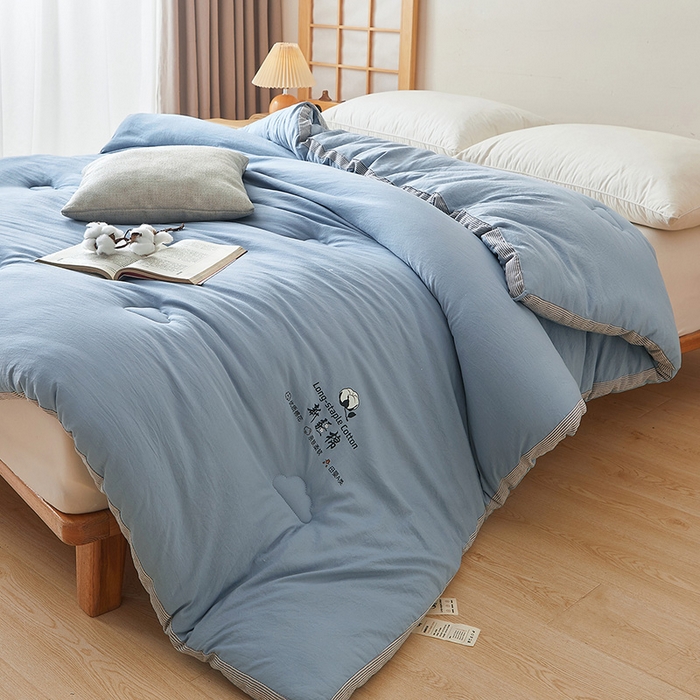 91家纺网 家纺一手货源 找家纺 鸣创 2025新款100%新疆棉花被无印风冬被被芯立体被子春秋被直播 新疆棉-蓝色