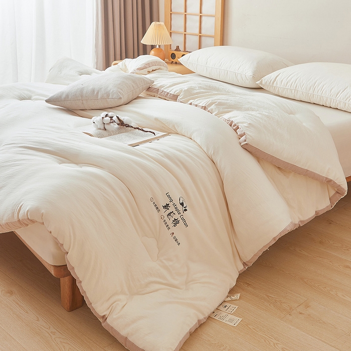 91家纺网 家纺一手货源 找家纺 鸣创 2025新款100%新疆棉花被无印风冬被被芯立体被子春秋被直播 新疆棉-米白