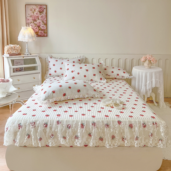 91家纺网 家纺一手货源 找家纺 麒豆豆 2025新款泡泡棉印花床笠 甜心草莓