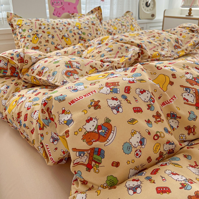 91家纺网 家纺一手货源 找家纺 布可家纺 2025新款水洗磨毛印花四件套 Kt乐园