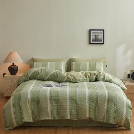 格里芬家纺 2025新款全棉色织水洗泡泡纱华夫格四件套-乐芙 乐芙-绿