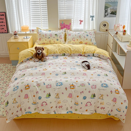 布可家纺 2025新款水洗磨毛印花四件套 开心生活