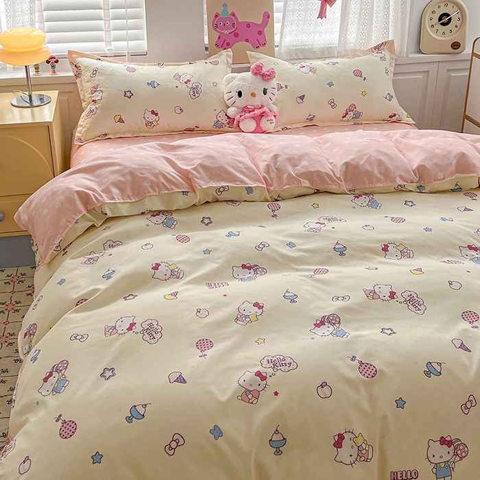 91家纺网 家纺一手货源 找家纺 布可家纺 2025新款水洗磨毛印花四件套 甜筒KT