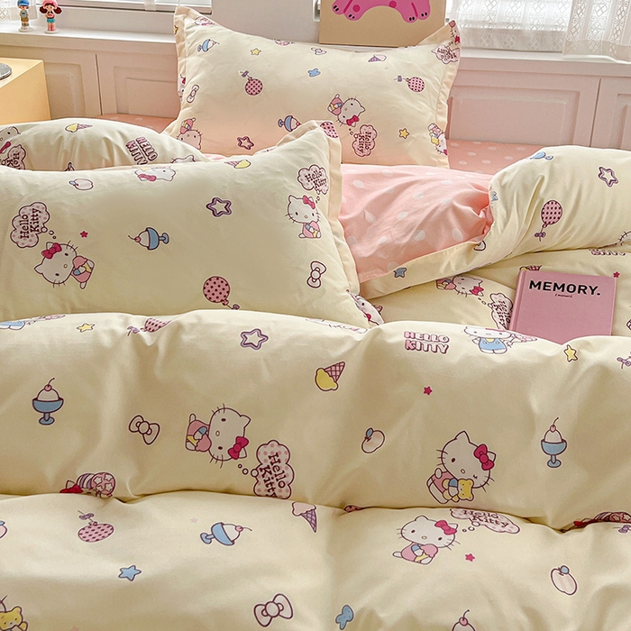 91家纺网 家纺一手货源 找家纺 布可家纺 2025新款水洗磨毛印花四件套 甜筒KT