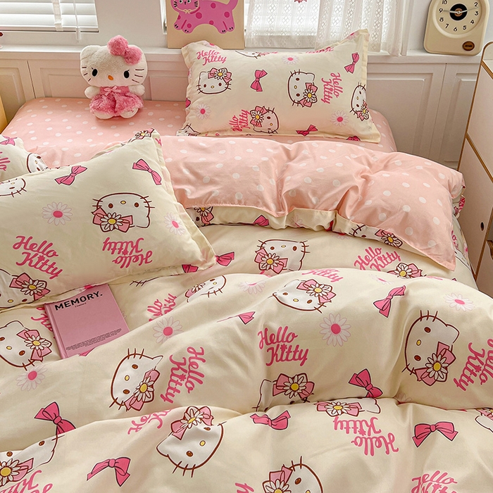 91家纺网 家纺一手货源 找家纺 布可家纺 2025新款水洗磨毛印花四件套 雏菊KT