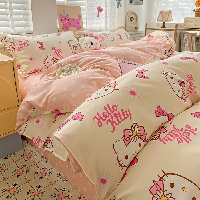 91家纺网 家纺一手货源 找家纺 布可家纺 2025新款水洗磨毛印花四件套 雏菊KT