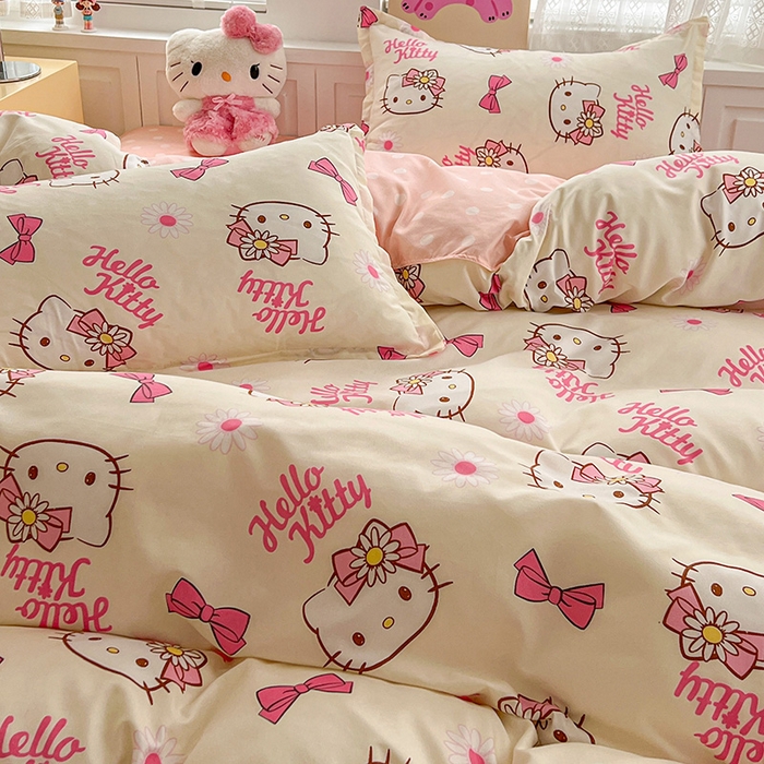 91家纺网 家纺一手货源 找家纺 布可家纺 2025新款水洗磨毛印花四件套 雏菊KT