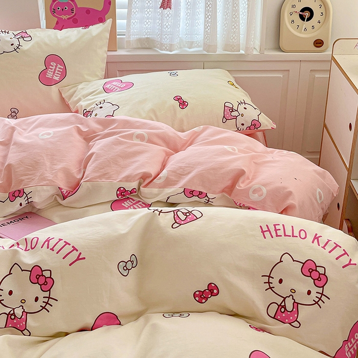 91家纺网 家纺一手货源 找家纺 布可家纺 2025新款水洗磨毛印花四件套 蝴蝶结KT