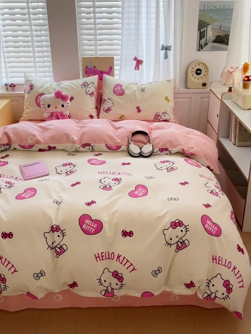 91家纺网 家纺一手货源 找家纺 布可家纺 2025新款水洗磨毛印花四件套 蝴蝶结KT