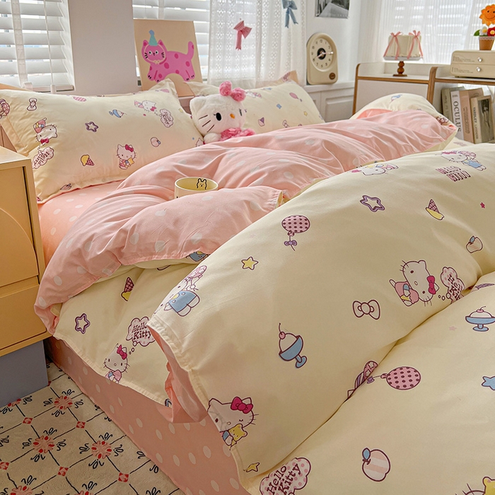 91家纺网 家纺一手货源 找家纺 布可家纺 2025新款水洗磨毛印花四件套 甜筒KT