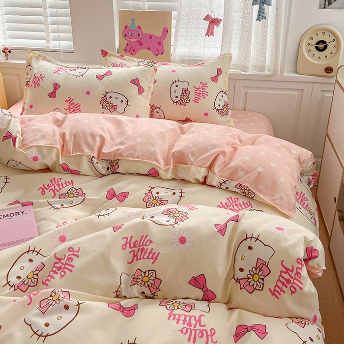 91家纺网 家纺一手货源 找家纺 布可家纺 2025新款水洗磨毛印花四件套 雏菊KT