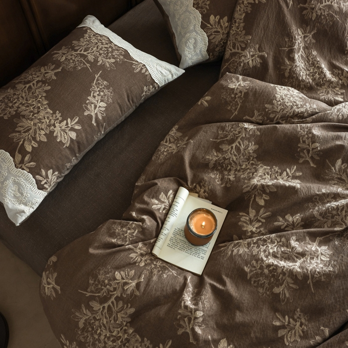 91家纺网 家纺一手货源 找家纺 （总）迷尚家居 2025新款复古色织仿棉麻全棉花边四件套