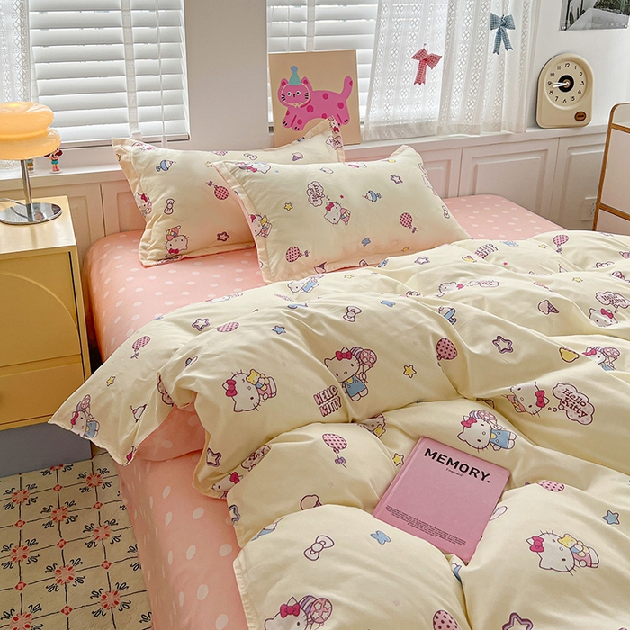 91家纺网 家纺一手货源 找家纺 布可家纺 2025新款水洗磨毛印花四件套 甜筒KT