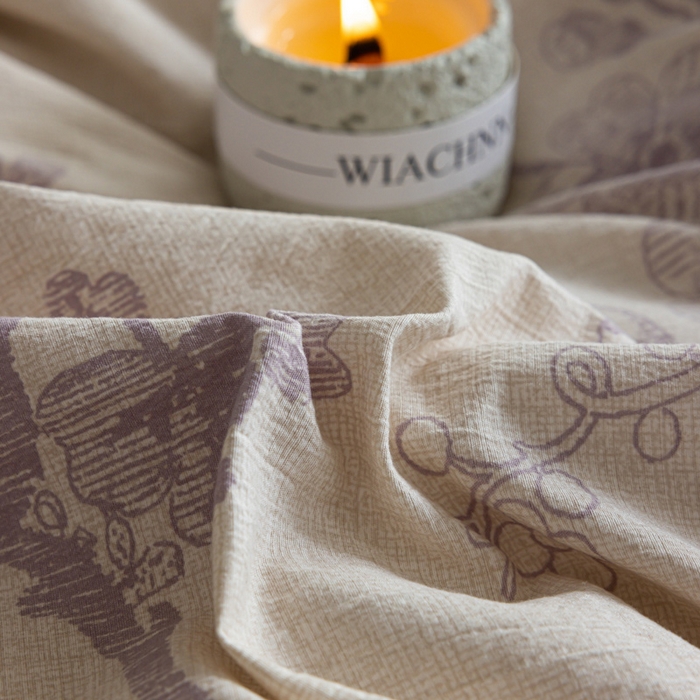 91家纺网 家纺一手货源 找家纺 迷尚家居 2025新款复古色织仿棉麻全棉花边四件套 砚秋紫-棉麻