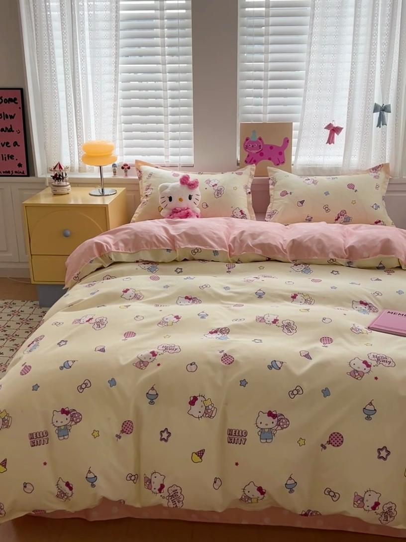 91家纺网 家纺一手货源 找家纺 布可家纺 2025新款水洗磨毛印花四件套 甜筒KT