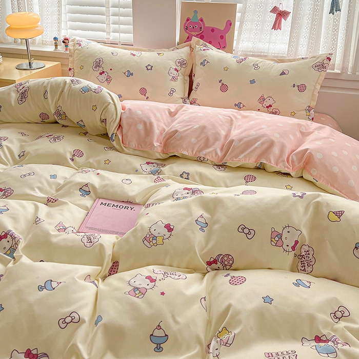 91家纺网 家纺一手货源 找家纺 布可家纺 2025新款水洗磨毛印花四件套 甜筒KT