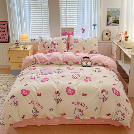 布可家纺 2025新款水洗磨毛印花四件套 蝴蝶结KT