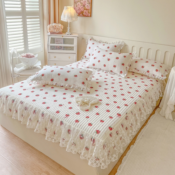 91家纺网 家纺一手货源 找家纺 麒豆豆 2025新款泡泡棉印花床笠 甜心草莓