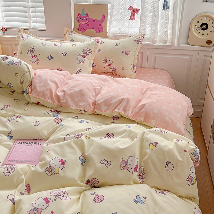 91家纺网 家纺一手货源 找家纺 布可家纺 2025新款水洗磨毛印花四件套 甜筒KT