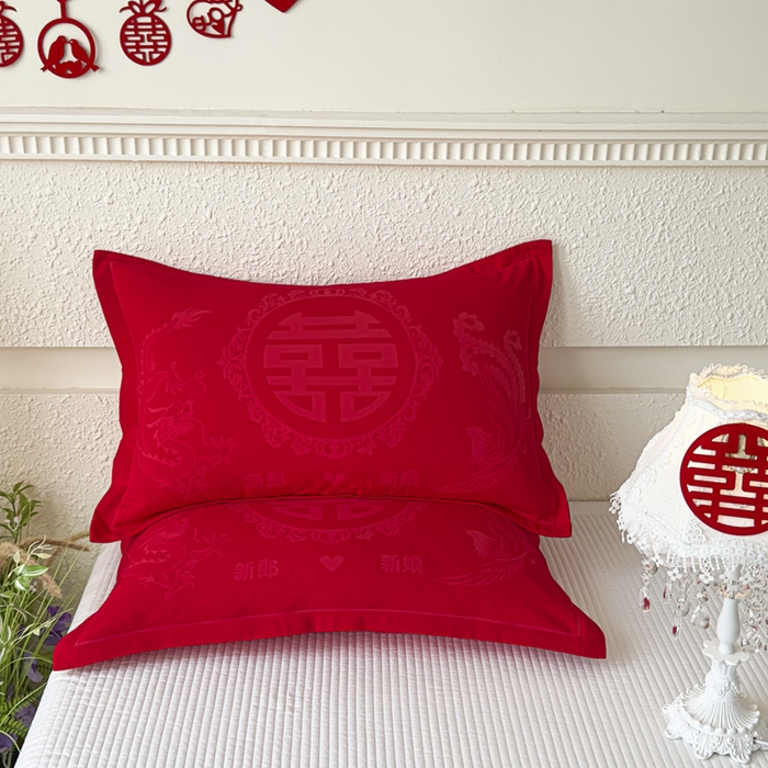 91家纺网 家纺一手货源 找家纺 悦然毛巾被 2025新款婚庆大红三层全棉纱布枕套 良缘似锦