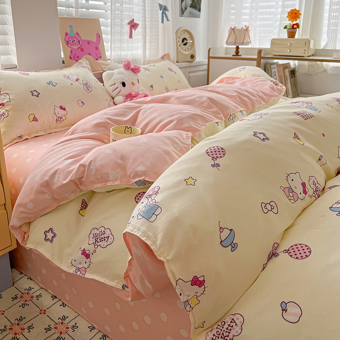 91家纺网 家纺一手货源 找家纺 布可家纺 2025新款水洗磨毛印花四件套 甜筒KT