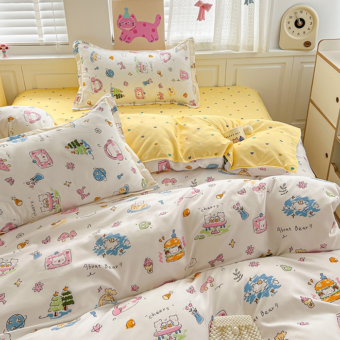 91家纺网 家纺一手货源 找家纺 布可家纺 2025新款水洗磨毛印花四件套 开心生活