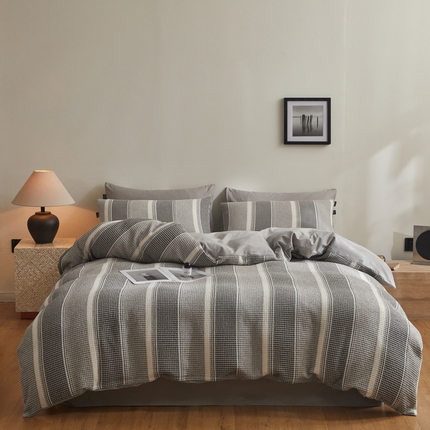 格里芬家纺 2025新款全棉色织水洗泡泡纱华夫格四件套-乐芙 乐芙-灰