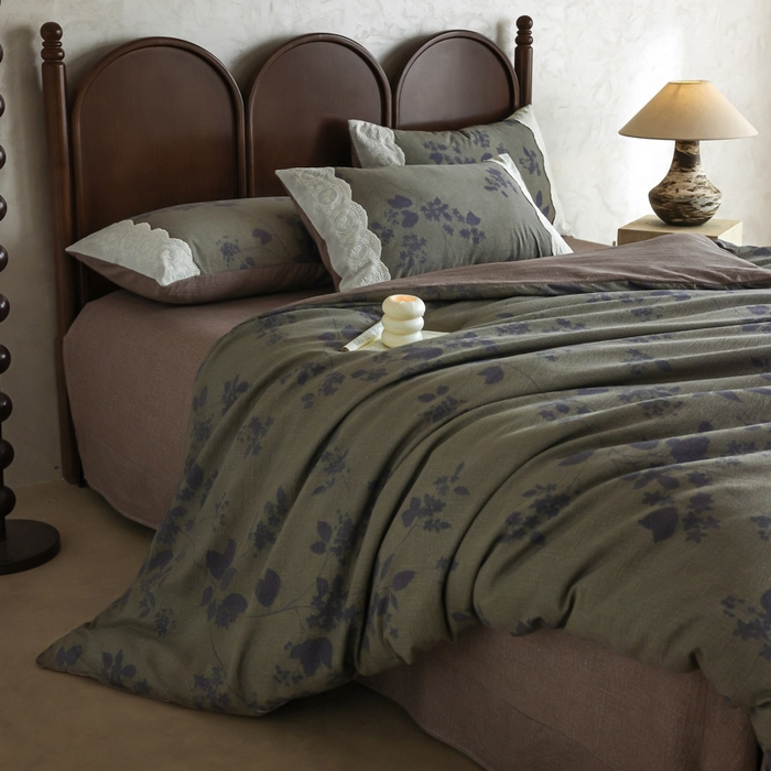 91家纺网 家纺一手货源 找家纺 迷尚家居 2025新款复古色织仿棉麻全棉花边四件套 颂青时-棉麻