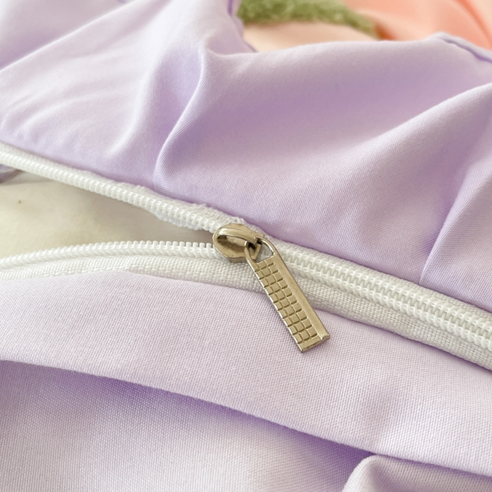 91家纺网 家纺一手货源 找家纺 易禾家纺 2025新款韩版小清新毛巾绣水洗棉四件套学生宿舍三件套铃兰小兔系列（专板花型） 铃兰小兔-粉紫