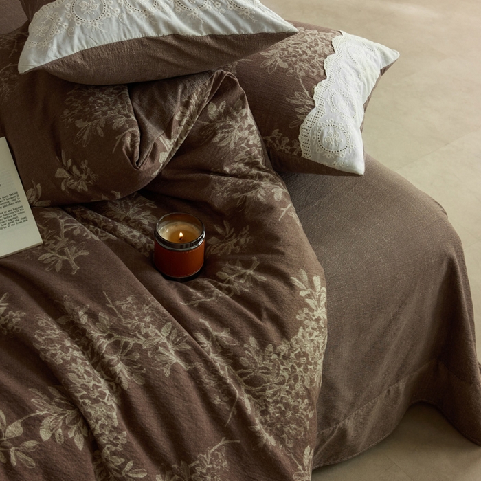 91家纺网 家纺一手货源 找家纺 （总）迷尚家居 2025新款复古色织仿棉麻全棉花边四件套