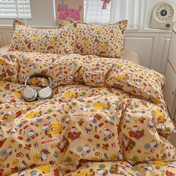 91家纺网 家纺一手货源 找家纺 布可家纺 2025新款水洗磨毛印花四件套 Kt乐园