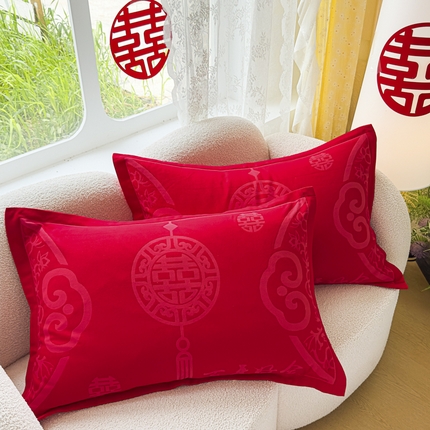 悦然毛巾被 2025新款婚庆大红三层全棉纱布枕套 百年好合