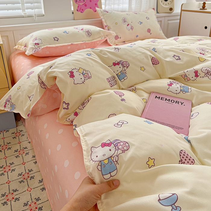 91家纺网 家纺一手货源 找家纺 布可家纺 2025新款水洗磨毛印花四件套 甜筒KT