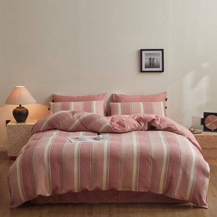 91家纺网 家纺一手货源 找家纺 （总）格里芬家纺 2025新款全棉色织水洗泡泡纱华夫格四件套-乐芙