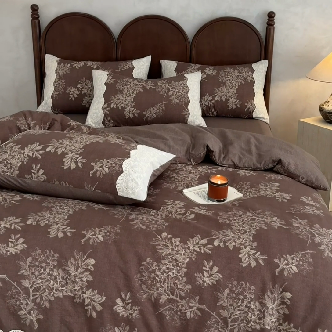 91家纺网 家纺一手货源 找家纺 （总）迷尚家居 2025新款复古色织仿棉麻全棉花边四件套