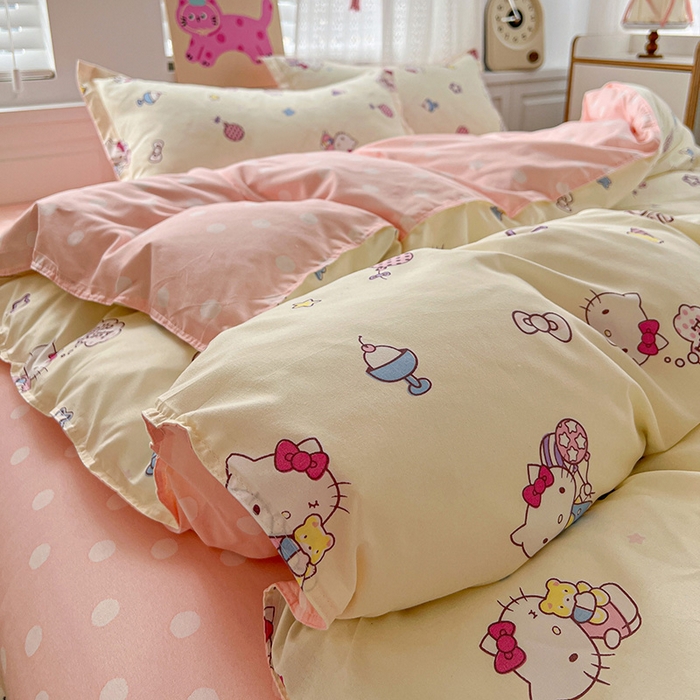 91家纺网 家纺一手货源 找家纺 布可家纺 2025新款水洗磨毛印花四件套 甜筒KT