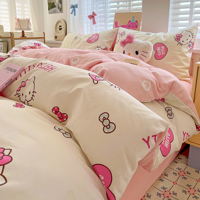 91家纺网 家纺一手货源 找家纺 布可家纺 2025新款水洗磨毛印花四件套 蝴蝶结KT