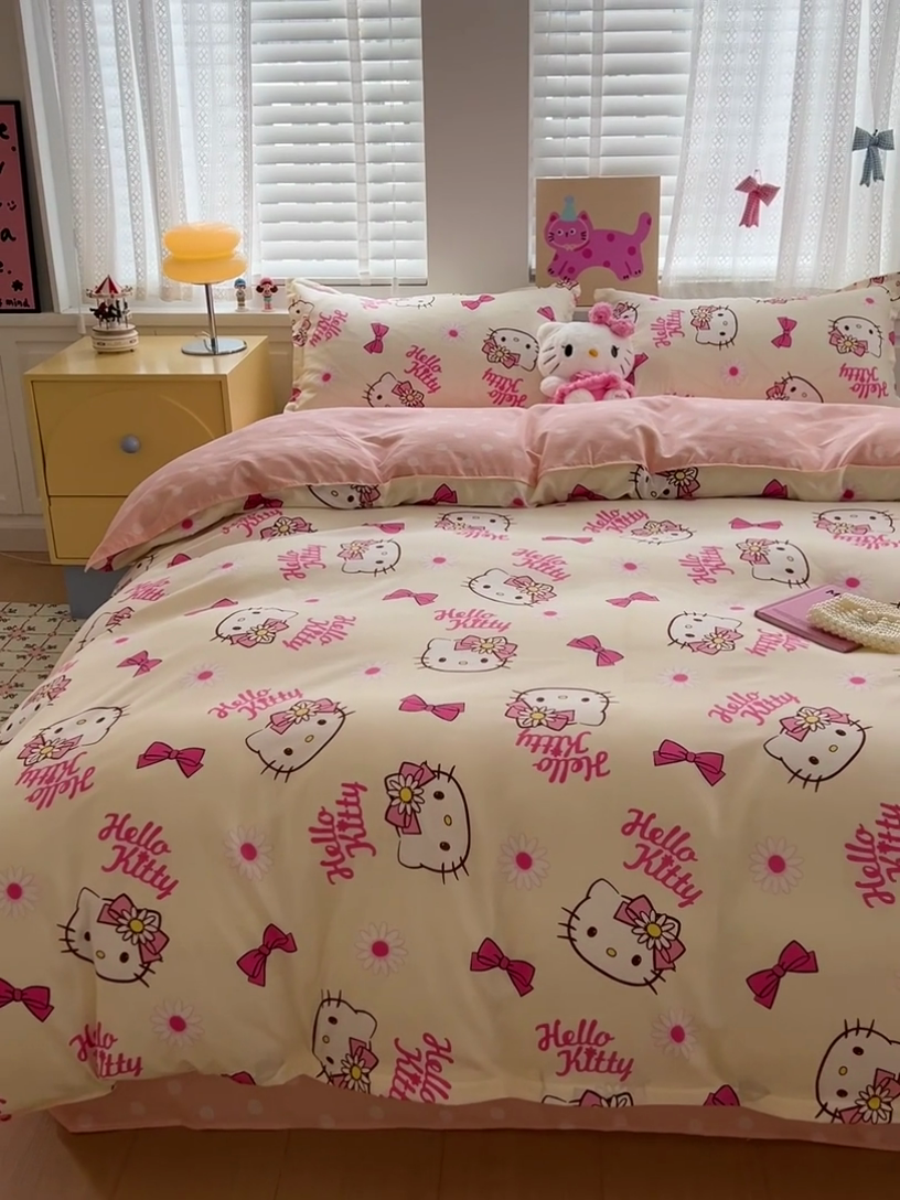 91家纺网 家纺一手货源 找家纺 布可家纺 2025新款水洗磨毛印花四件套 雏菊KT