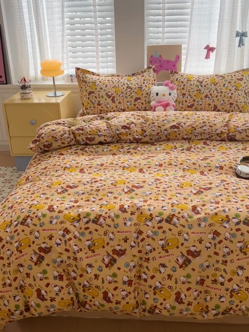 91家纺网 家纺一手货源 找家纺 布可家纺 2025新款水洗磨毛印花四件套 Kt乐园