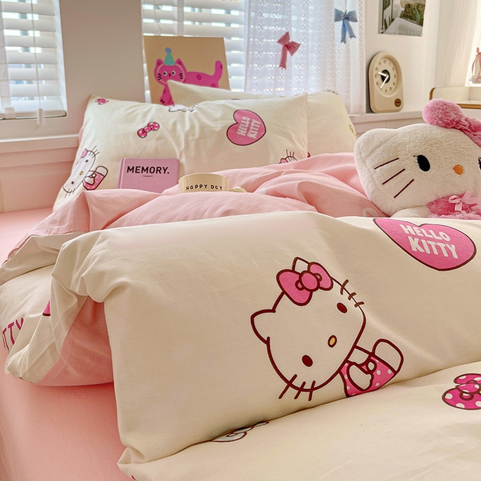 91家纺网 家纺一手货源 找家纺 布可家纺 2025新款水洗磨毛印花四件套 蝴蝶结KT