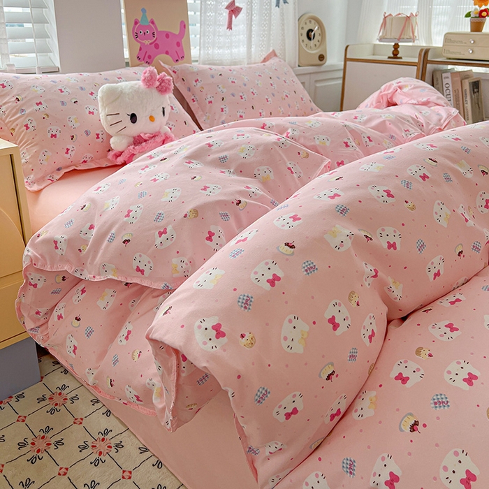 91家纺网 家纺一手货源 找家纺 布可家纺 2025新款水洗磨毛印花四件套 粉粉KT