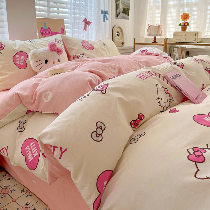 91家纺网 家纺一手货源 找家纺 布可家纺 2025新款水洗磨毛印花四件套 蝴蝶结KT